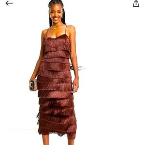 ASOS brown fringe dress.